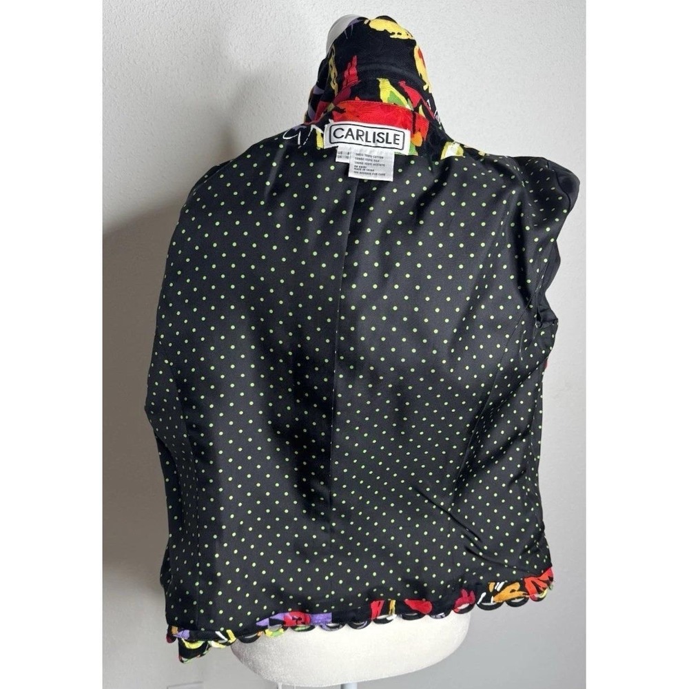 Carlisle, VTG 90s Black Floral Blazer, Short Scalloped Hem - Picture 9 of 9